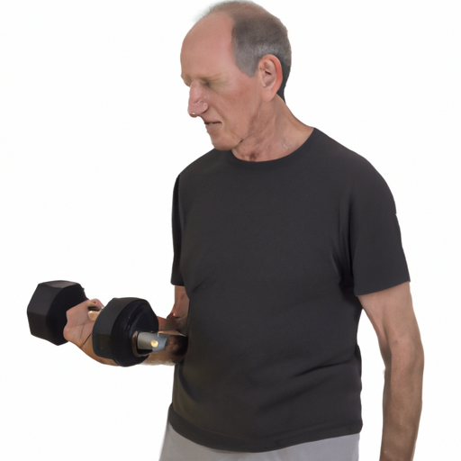 A senior lifting weights to maintain muscle mass and bone density.